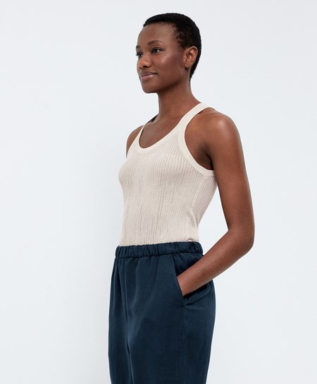 Oysho Semi-sheer Knit Vest Top Sabbia | 92851-NUMC
