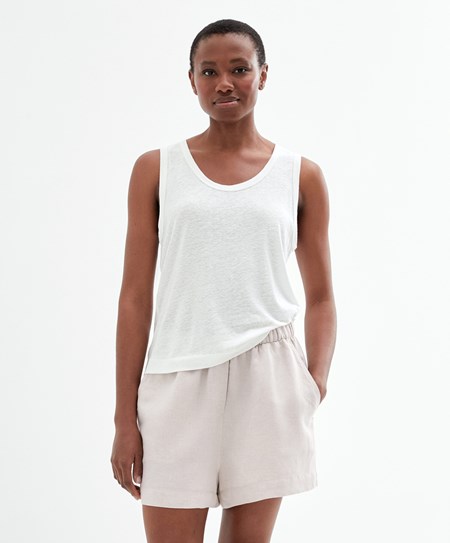 Oysho Senza Maniche Linen T-shirt Bianche | 67145-UCVJ