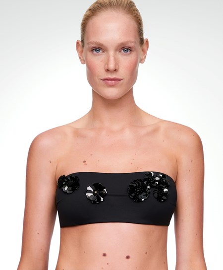 Oysho Sequinned Flowers Bandeau Bikini Top Nere | 65938-IUWR