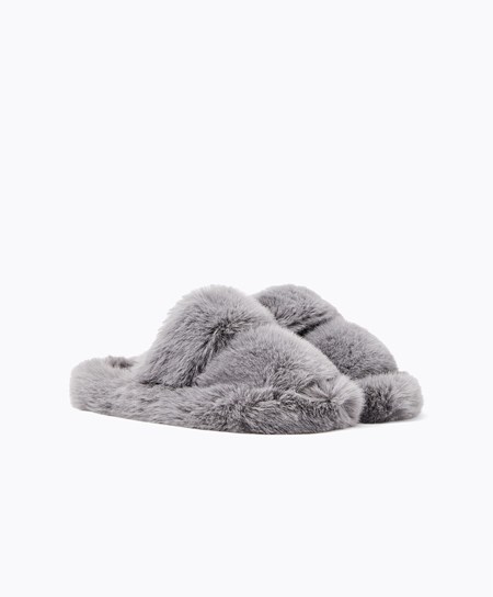 Oysho Sintetica Fur Double Cinturino Sandals Grigie | 58630-QGTV