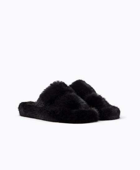 Oysho Sintetica Fur Double Cinturino Sandals Nere | 68432-GFUM
