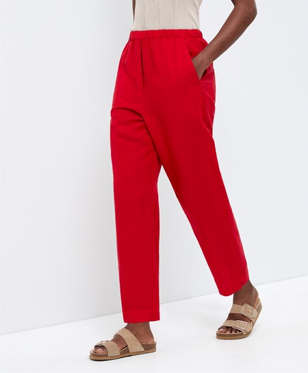 Oysho Slim Fit Linen Trousers Rosse | 53219-ODKA