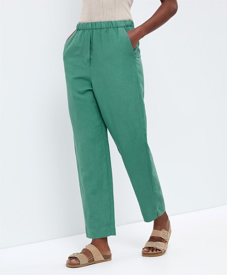 Oysho Slim Fit Linen Trousers Verdi | 59437-ZGKR