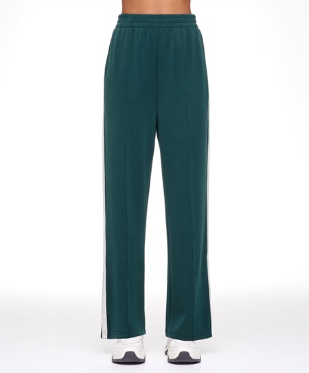 Oysho Soft Touch Modal Trousers With Dritto Leg And Stripe Verde Acqua Scuro | 19386-SZDY