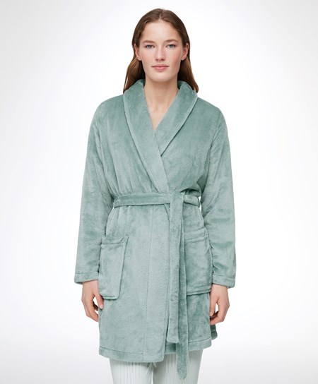 Oysho Soft-touch Fleece Corta Dressing Gown Verde Acqua Verdi | 12507-VTER