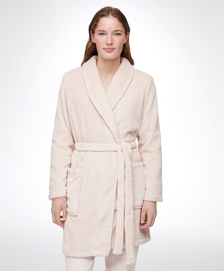 Oysho Soft-touch Fleece Corta Dressing Gown Stone | 31809-JHFI