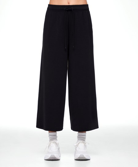 Oysho Soft-touch Modal Cropped Larghe-leg Trousers Nere | 09427-RSQE
