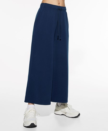 Oysho Soft-touch Modal Cropped Larghe-leg Trousers Blu Marino Blu | 57980-DFHB