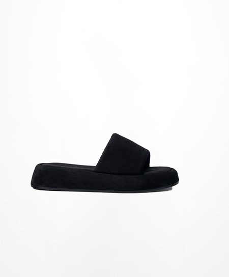 Oysho Split-leather Platform Slides Nere | 27908-SLPI