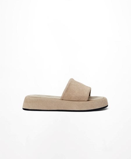 Oysho Split-leather Platform Slides Sabbia | 40715-CZJR