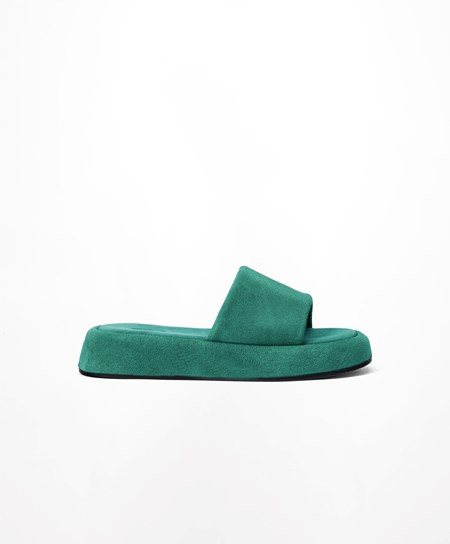 Oysho Split-leather Platform Slides Verdi | 46590-NBFK