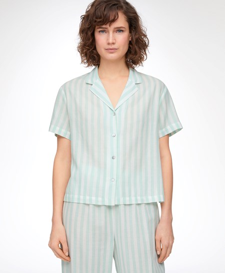 Oysho Stripe 100% Cotone Corta-sleeved Shirt Verdi | 14823-MDST