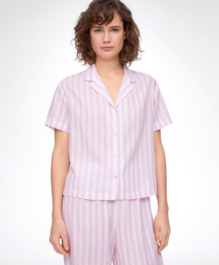 Oysho Stripe 100% Cotone Corta-sleeved Shirt Lavanda | 47623-DWSY