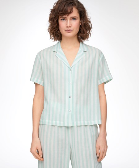 Oysho Stripe 100% Cotone Corta-sleeved Shirt Verdi | 84319-ORDA