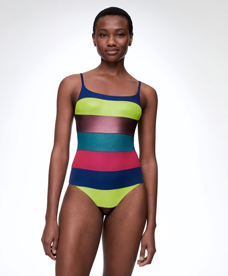 Oysho Stripe Bandeau Swimsuit Verdi | 43950-WCFK