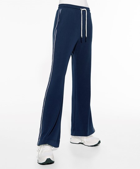 Oysho Stripe Modal Flare Trousers Blu Marino Blu | 57301-DYGH