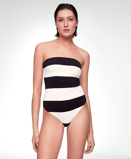 Oysho Stripe Piqué Bandeau Swimsuit Nere | 76943-RQZG