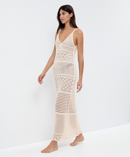 Oysho Textured Crochet Long Vestito Sabbia | 49381-GWZV