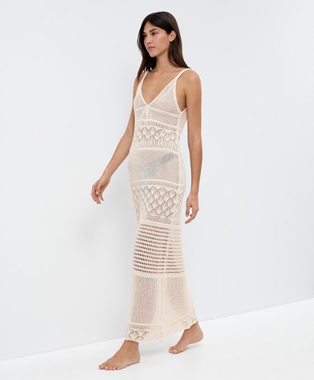 Oysho Textured Crochet Long Vestito Sabbia | 51629-KWIO