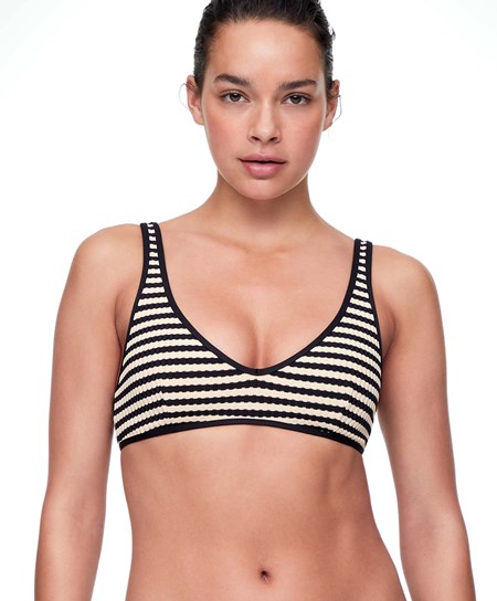 Oysho Textured Stripe Halter Bikini Top Nere | 61304-ZYQC