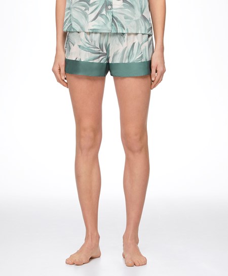 Oysho Tropical Leaf Satin Shorts Verdi | 29480-VYMZ