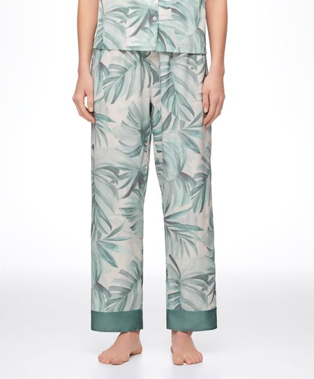 Oysho Tropical Leaf Satin Trousers Verdi | 01294-DBAK