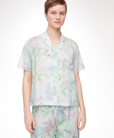 Oysho Tropical Print Corta-sleeved 100% Cotone Shirt Soft Mauve | 37016-BZJP