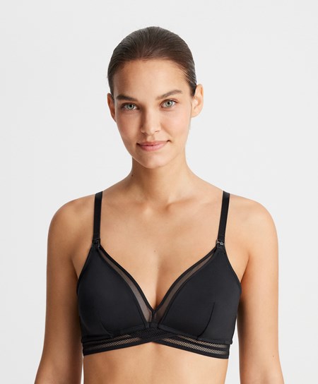 Oysho Tulle Triangle Nursing Bra Nere | 75140-DVHL