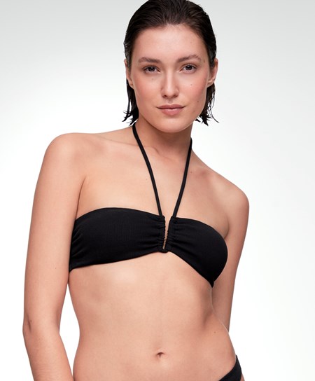 Oysho U-cut Bandeau Piqué Bikini Top Nere | 15742-SJKU