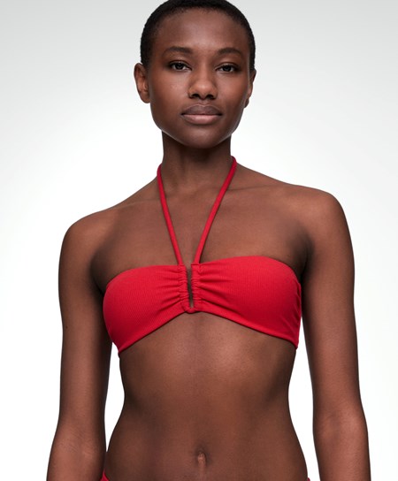 Oysho U-cut Bandeau Piqué Bikini Top Rosse | 89251-OGMR