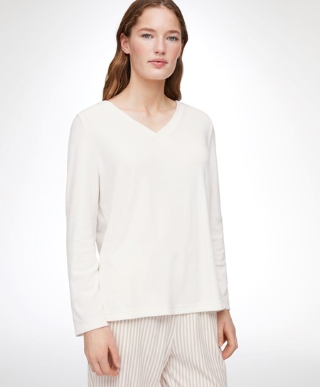 Oysho Velour Long-sleeved T-shirt Pale Ecru | 62987-AYWK