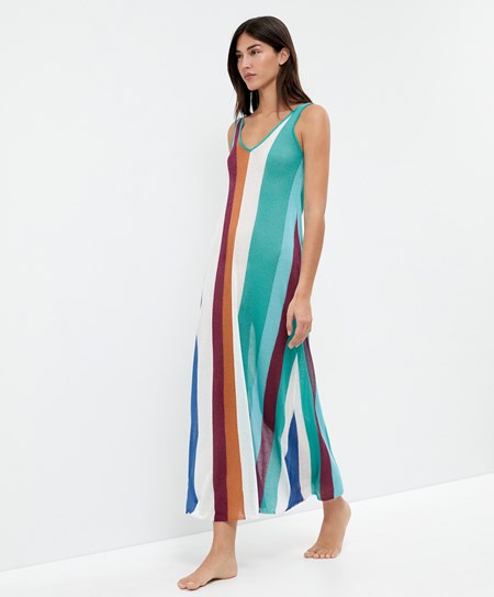 Oysho Vertical Stripe Knit Vestito Verde Acqua | 53241-IDOJ