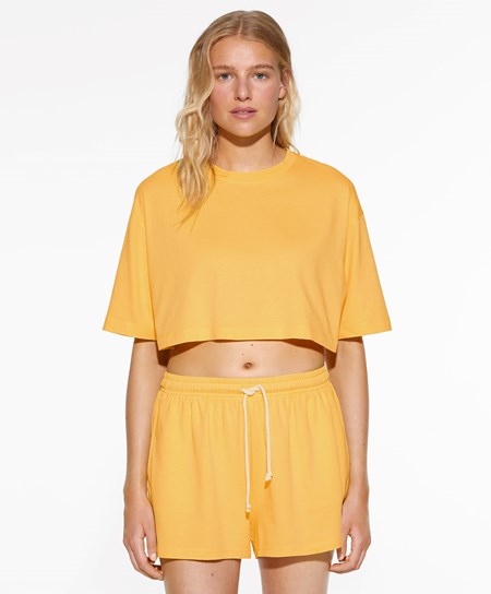 Oysho Washed 100% Cotone Crop T-shirt Mid-yellow | 19235-EWVG