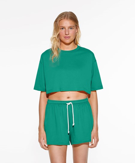 Oysho Washed 100% Cotone Crop T-shirt Verdi | 51832-MABN