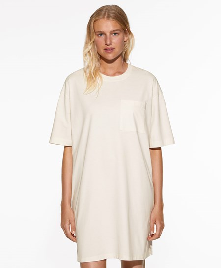 Oysho Washed 100% Cotone Long T-shirt Cream-white | 84035-AUPL