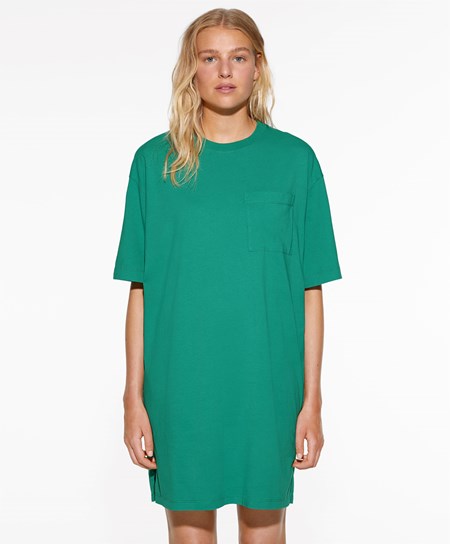 Oysho Washed 100% Cotone Long T-shirt Verdi | 38219-MOYX