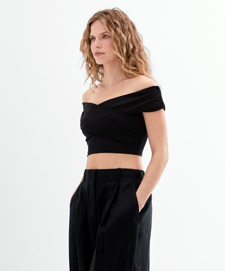 Oysho Wrap Off-shoulder Top Nere | 17056-CYJI